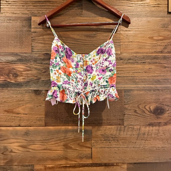 AFRM Rent the Runway Multicolor Floral Camisole Top with Gold Tassles - Picture 3 of 7